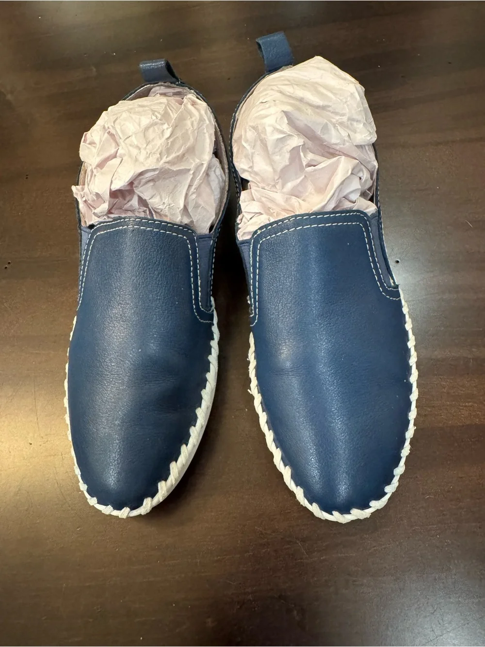 bernie mev. Navy Leather Slip-On Espadrille